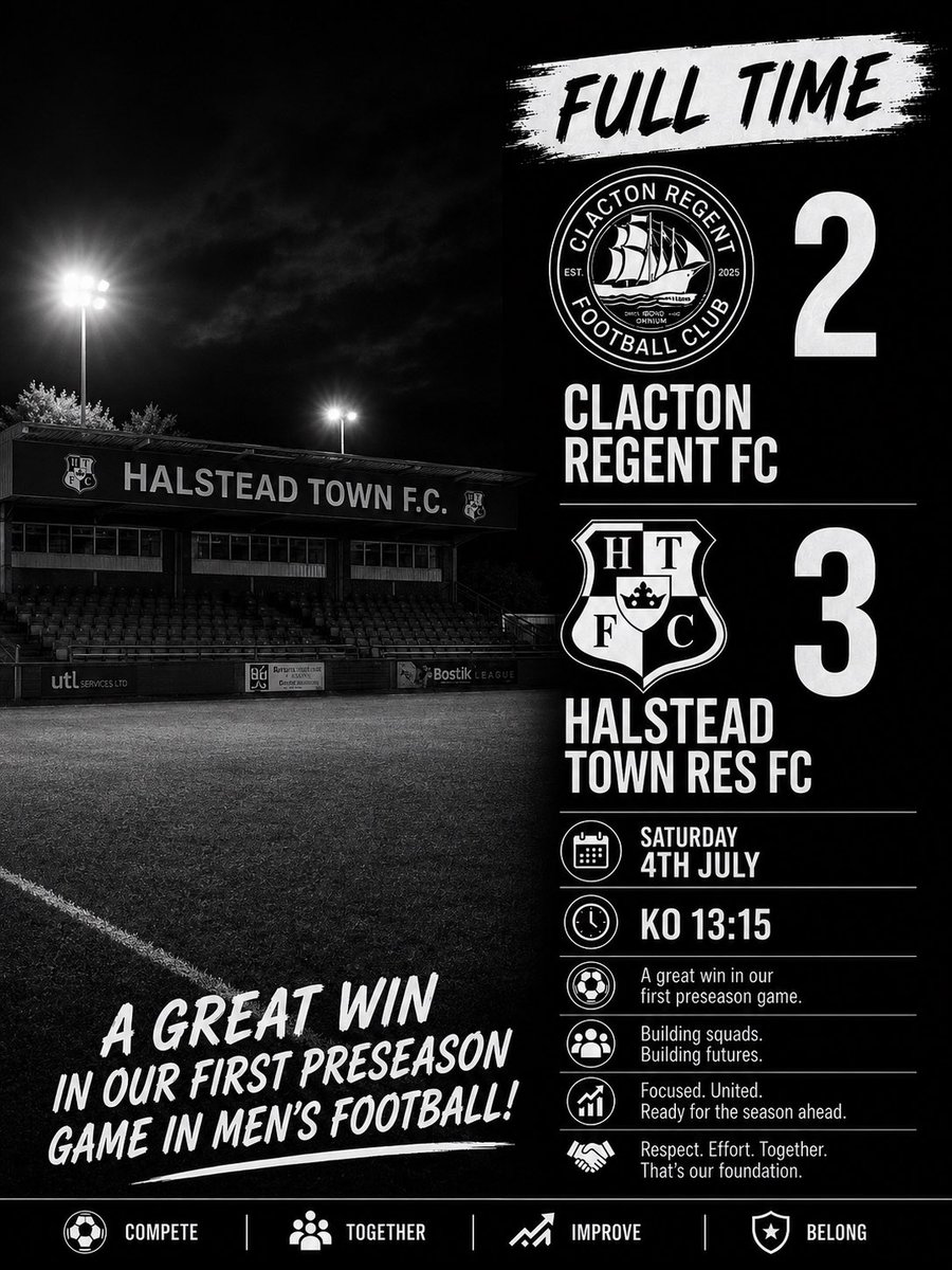 HalsteadTownRes's tweet photo. A very competitive match for our first ever game in men’s football.  We came out winners against a very good step 7 side Clacton Regent FC #humbugs https://t.co/2YpSIhbzPa
