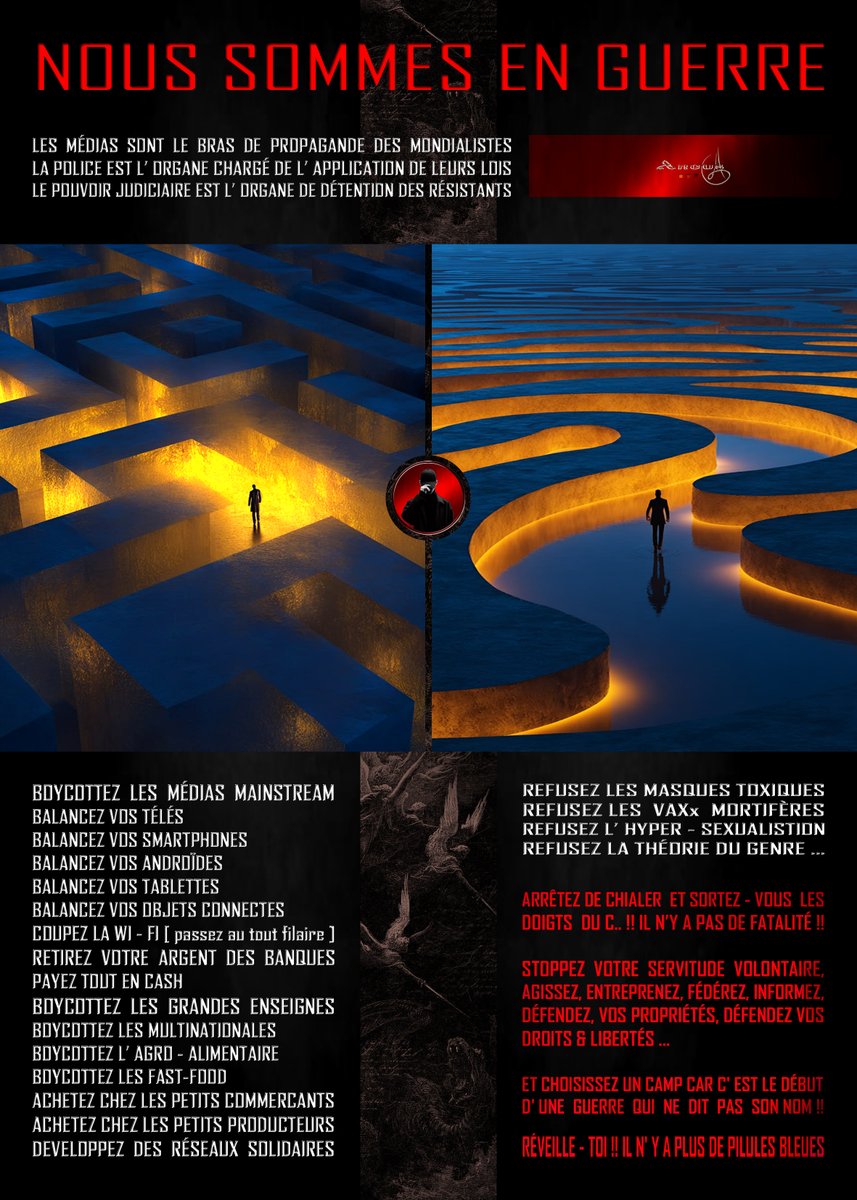 Angus753's tweet photo. LES MÉDIAS SONT LE BRAS DE PROPAGANDE DES MONDIALISTES
LA POLICE EST L’ ORGANE CHARGÉ DE L’ APPLICATION DE LEURS LOIS
LE POUVOIR JUDICIAIRE EST L’ ORGANE DE DÉTENTION DES RÉSISTANTS

IL N' Y A PAS DE FATALITÉ
Alors sortez - vous les doigts du C.. et RÉSISTEZ !! https://t.co/RIKLEtlMEr