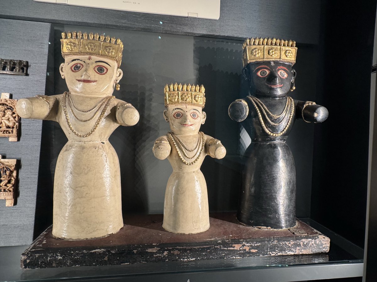 JIX5A's tweet photo. The British Museum, or as we like to call it, Chor Bazaar. Just read the description below of the museum! They manipulate everything related to Sanatana Dharma.

“The three Puri gods
These clay figures of the gods
Jagannatha (right), his brother Balabhadra (left), and their sister Subhadra (centre) may have once been clothed in vibrant fabrics. Their pillar-like bodies, large eyes and stumps for hands suggest their tribal origins in tree worship. They were later adopted as Hindu deities by the eastern Ganga dynasty (1077-1435).”
