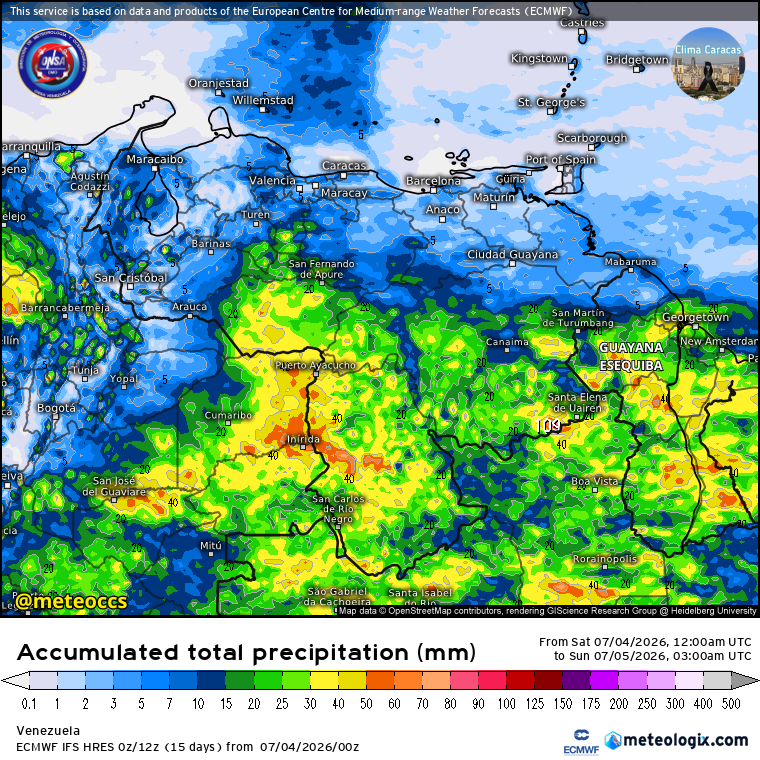 meteoccs's tweet photo. #04Jul | La mayor acumulación de lluvias se darán durante la jornada de hoy sobre la región Guayana, al este de Apure y Barinas. Para el Zulia, los Andes, en buena parte de los Llanos Centrales, las otras áreas de los Llanos Occidentales, al este de Centro Occidente y en .... https://t.co/p5kIhOp5od