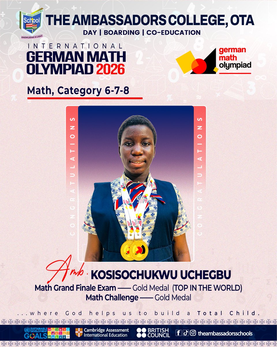 AmbassadorsOta's tweet photo. The Home of Champions does it again!

13 ambassadors. 20 medals.

All glory to God for another success at the International German Math Olympiad and Hi-Lingua Language Competition.

#hilingua 
#germanmatholympiad 
#worldchampions 
#theambassadorsschools
#otatotheworld https://t.co/vqf5uUqf7F