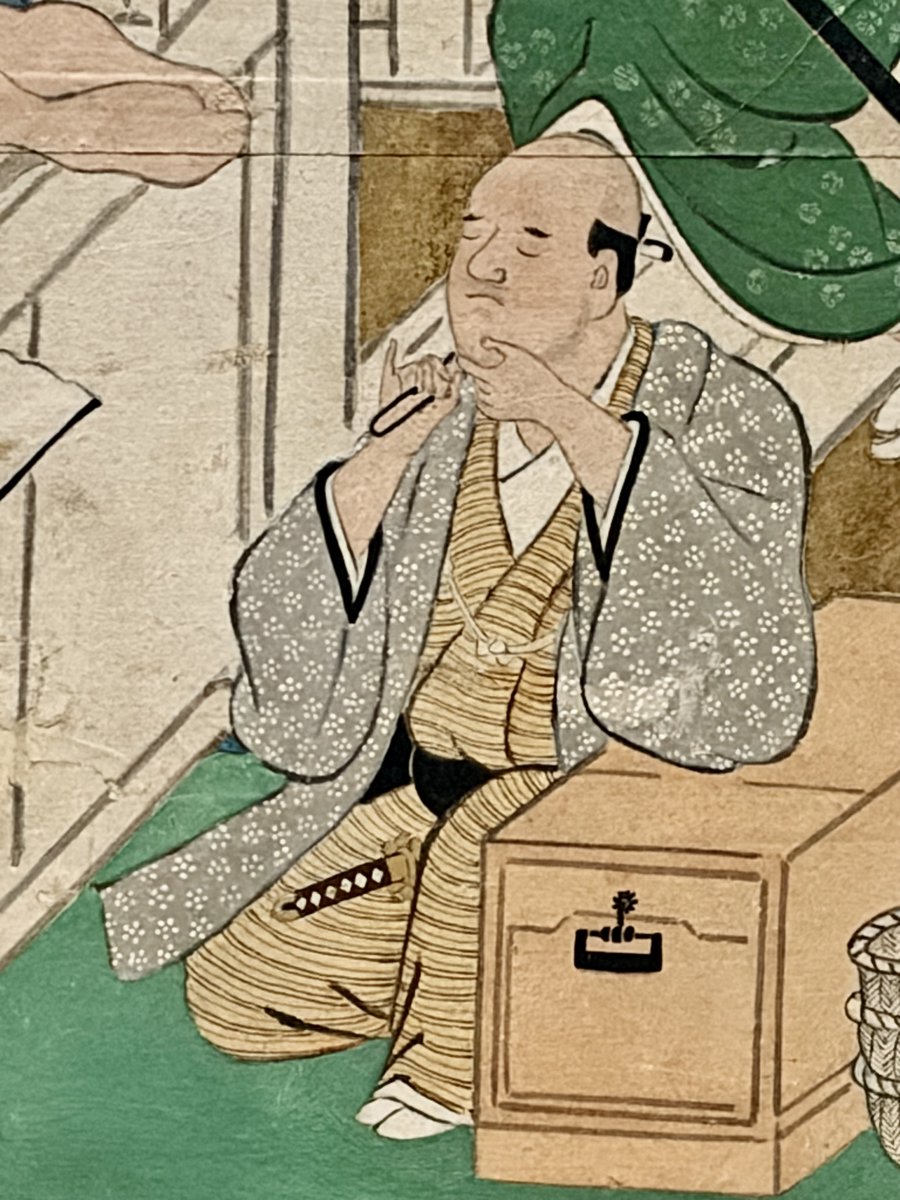 Bien_since2000's tweet photo. 元禄時代の伊達男は、もれなく小指を立ててヒゲを抜く定理を発見！！

菱川師宣 《歌舞伎図屛風》（重要文化財、東京国立博物館蔵）

「元禄！師宣劇場　十二ヶ月風俗図巻 大公開」（6/27-8/23、静嘉堂＠丸の内）

※許可を得て撮影

https://t.co/TwXcmh94hG https://t.co/fFnXKUI0GT