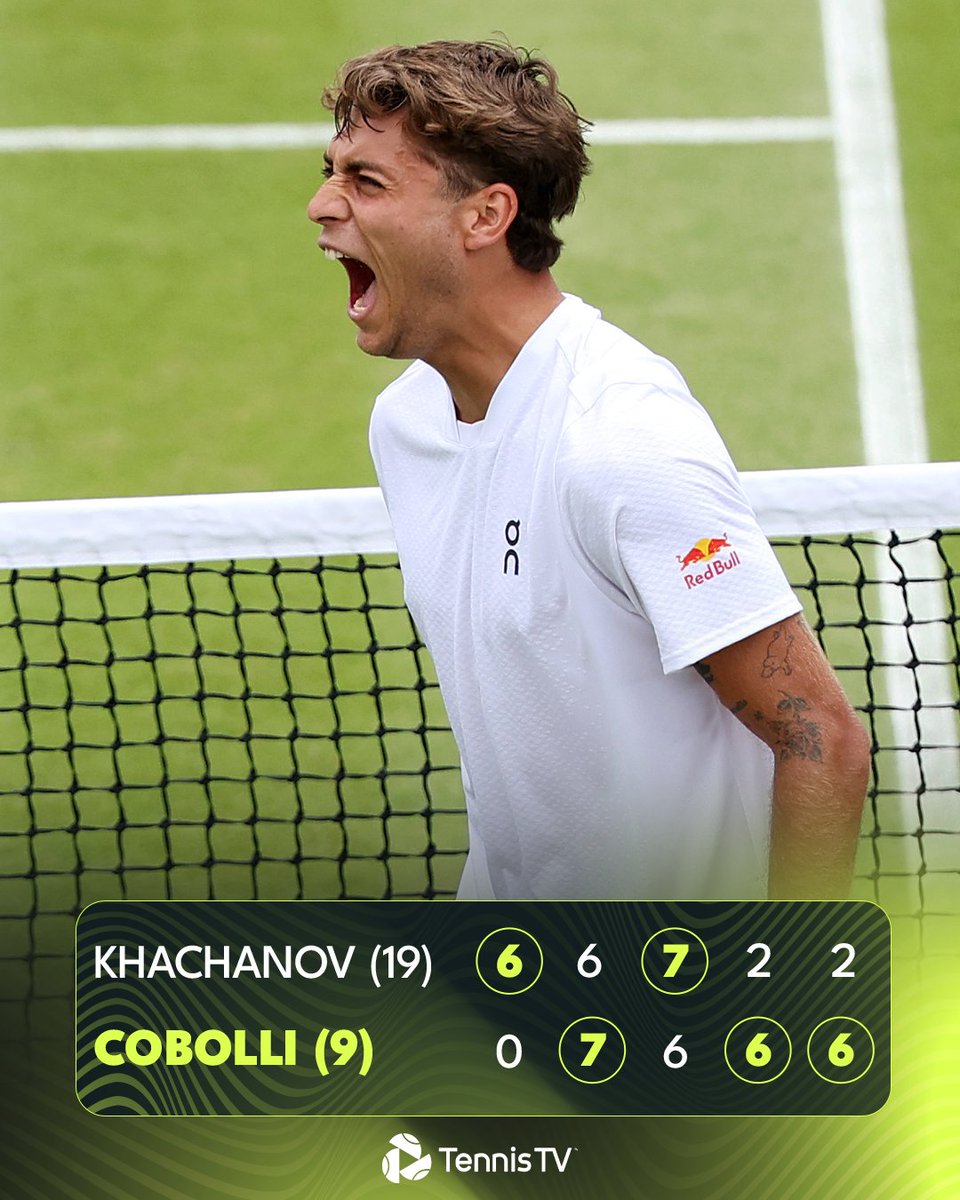 TennisTV's tweet photo. Flavio the Fighter 🗣️🇮🇹

A spirited Cobolli display takes out 19th seed Khachanov!

@cobollifla #Wimbledon https://t.co/Uqn3WDRW0B