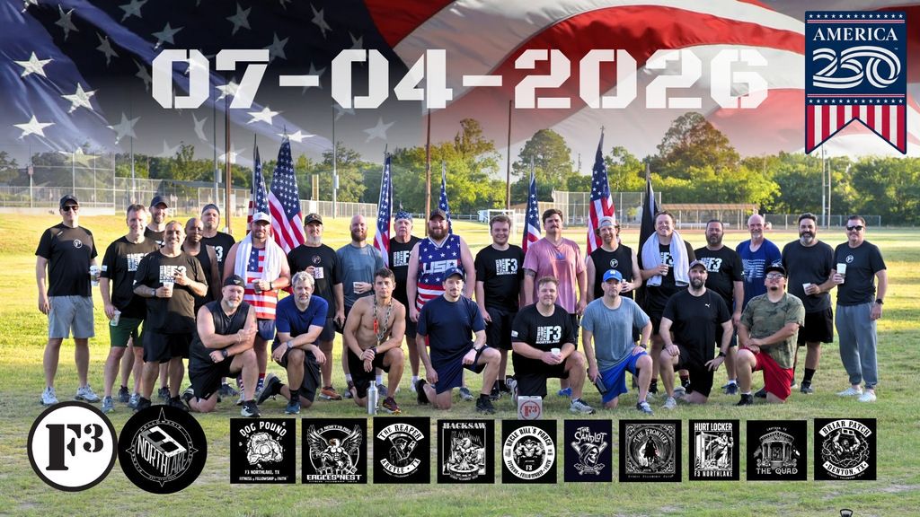 F3Northlake's tweet photo. 30 men from Argyle, Denton, Justin, Lantana &amp; Northlake gathered this morning for an #America250 Convergence workout. We pushed each other, honored those who served, and celebrated the freedoms we enjoy.

Looking for a free men's workout? Locations: https://t.co/n8pNwWTzkj https://t.co/vgKbuflhPj