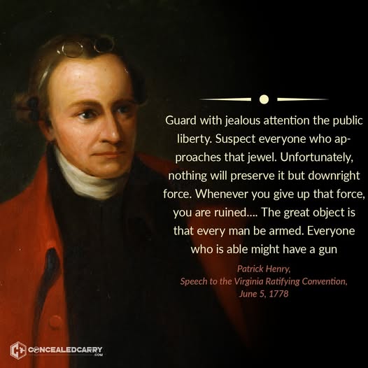 EqualizerAZ's tweet photo. @GunOwners Patrick Henry did not tell free men to “trust the process.” He told them to guard liberty with jealous attention and never give up the force to defend it. Thank you, @usafirearm, for sharing this https://t.co/qjdJpM5Weo