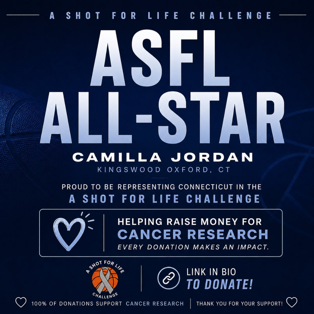 CJHoops2028's tweet photo. 🇺🇸 Happy 4th! Honored to represent Ct as an ASFL All-Star in this year’s A Shot For Life Challenge. 🏀❤️

I’m raising funds for cancer research using the game I love to support a cause bigger than basketball.

Donation link in bio 

Please enter “CJ” or “Camilla Jordan”

#ASFL https://t.co/LvuZuDYwMK