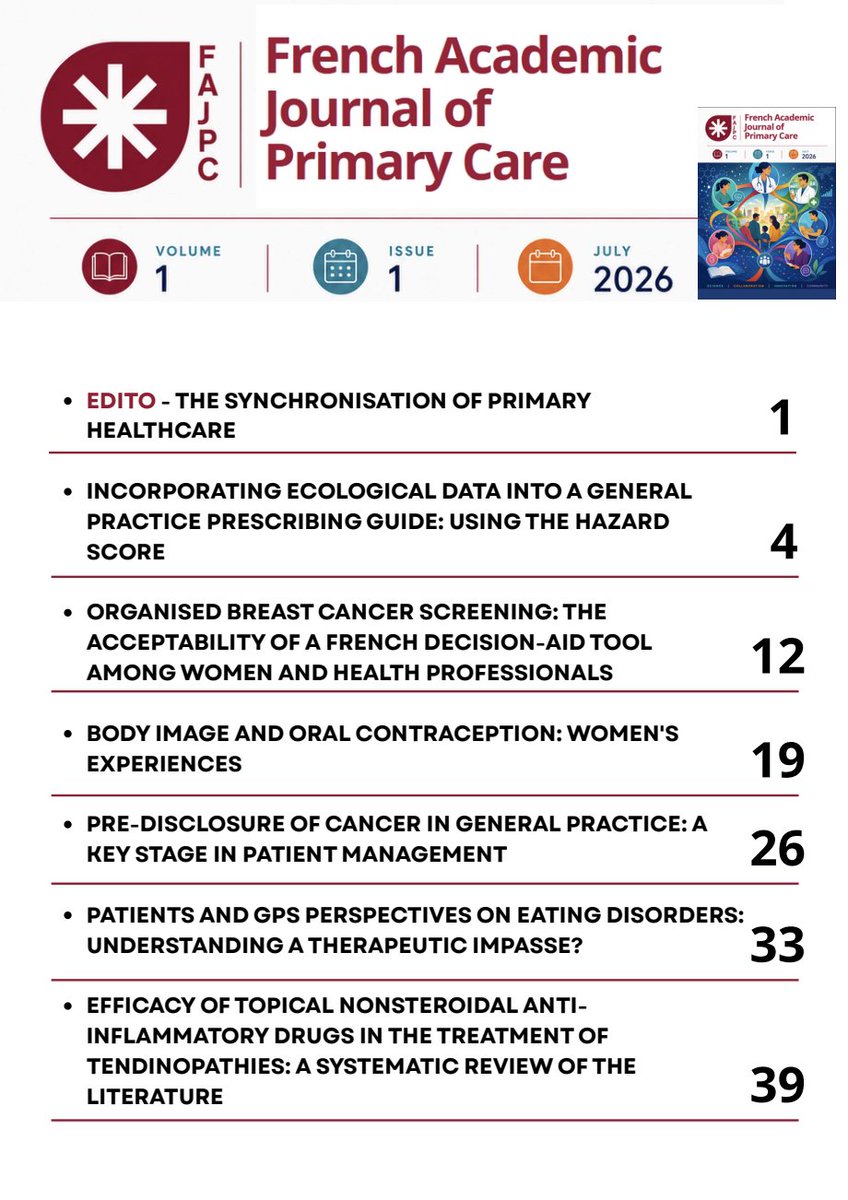 FAJoPCo's tweet photo. The launch of the French Academic Journal of Primary Care is an important milestone for primary care research.

Delighted to discover the table of contents of its first issue.

Looking forward to what comes next. https://t.co/BKlVkzwIGc