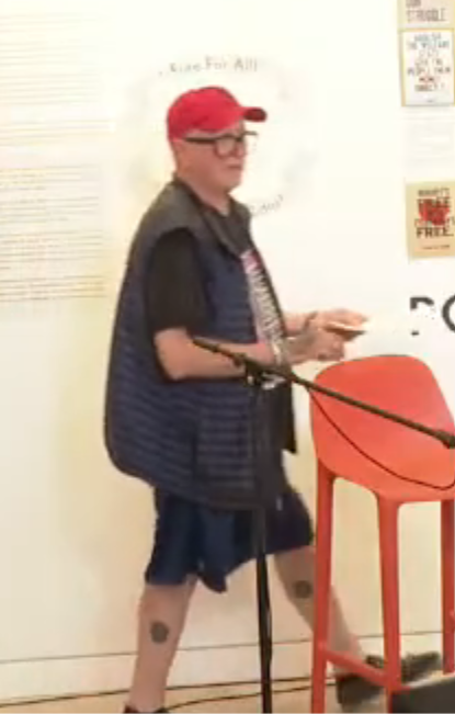 thestustustudio's tweet photo. This octogenarian dresses like someone opened Tony Hawk’s Pro Skater, hit “randomize character,” and then aged the result 60 years.

Also, what is going on with the weird calf tattoos?

My favorite detail is that even with the Black power fist and Free Palestine shirt, he still has the LL Bean vest on. Radical politics, WASP-adjacent outerwear.
