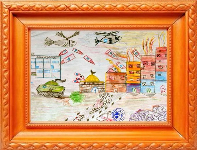 Boudicca61AD's tweet photo. "A Child’s View of Gaza" No 10  

One of many drawings by the children of Gaza (2011) that Jewish organizations pressured an Oakland children’s museum to cancel. Community leaders say the shutting down of the exhibition was the result of a disturbing — and well-funded — campaign to silence Palestinian voices across the US.  

I'll be re-posting all the drawings over the next couple of weeks, we'll have our own exhibition for them.