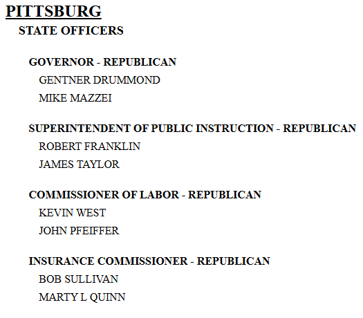 PittsburgCoGOP's tweet photo. Here is a snapshot of the elections in Pittsburg County in August. https://t.co/cC77ShGFKk