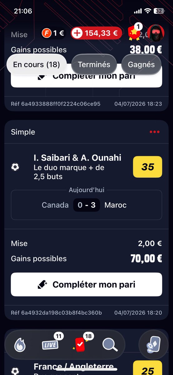 SoutiensG's tweet photo. @Betclic à quand un geste commercial sur les joueurs sortit sur blessure ?? Soit remboursé, soit son remplaçant prend sa place, c'est le minimum ! En 2 matchs les 2 blessures de Cordoba et Saïbari me niquent plus de 150€. Le seul remboursé sur Saibari c'est un pari à 1€ !! https://t.co/kt42n45zrr