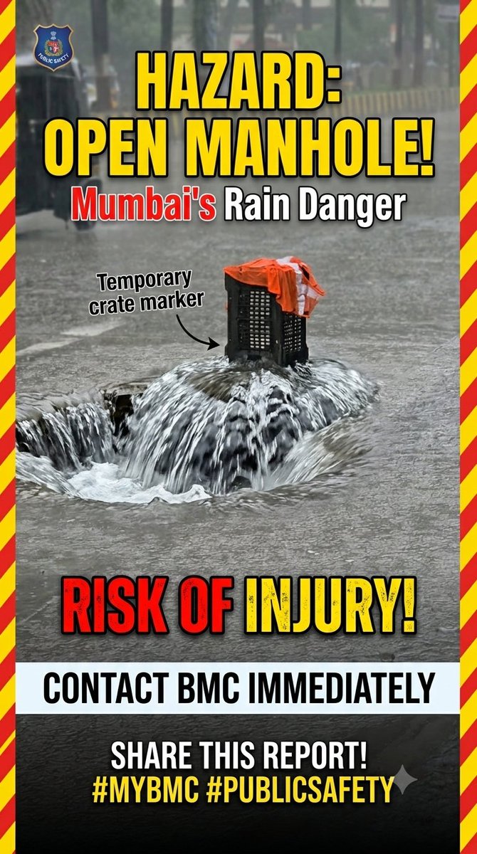 lifeinacity's tweet photo. https://t.co/qEQWWr4xPs
An overflowing manhole is "secured" with just a plastic crate—completely invisible and highly dangerous at night. I spotted two young girls washing their feet in it, completely unaware of the fatal risk. 💔
​Right next to it, a loose MTNL utility cover is a massive death trap for heavy vehicles. We cannot wait for a major accident to happen before fixing this.
​👇 Please tag @mybmc in the comments below and share this to demand immediate action!
#lifeinacity #kandivalilokhandwala #mybmc #mumbaikar #monsoonseason
Location: Kandivali East Lokhandwala Alika Nagar Bustop