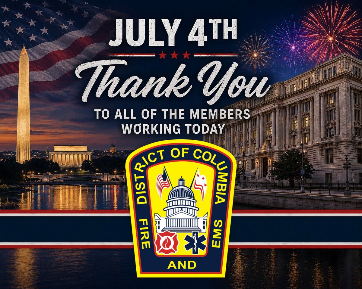 DCFDKelleher's tweet photo. Today, across Washington, DC, our uniformed and civilian @dcfireems members are working hard to help ensure a safe and enjoyable July 4th for all. Thank you for your continued dedication, and service to our city! We truly have one of the best Fire &amp; EMS departments in the world. https://t.co/Sjuhevj0vV