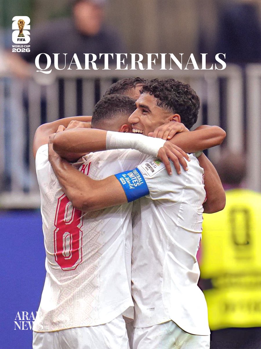 ArabNewsSport's tweet photo. Morocco make history once again.

The Atlas Lions become the first Arab nation to reach consecutive #FIFAWorldCup quarter-finals. https://t.co/BCS3HVqiVY