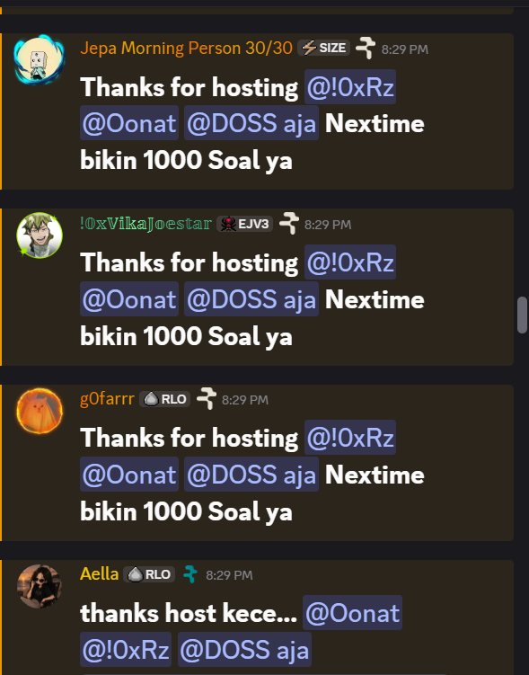 DossRawrr's tweet photo. What a fun night! 

It was a pleasure hosting the Who Am I event with @rzstwnn_  and @OnatEth . I was genuinely impressed by how fast and sharp the Rialo community was some of the answers came in instantly.

Congratulations to our three winners: @notkiws , @Wisnu100802  , and @0xrizann  You all are amazing. Thanks to everyone who joined and made the event such a success. See you at the next one! 🚀