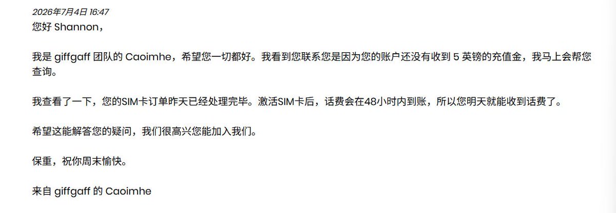 LxRexme's tweet photo. 听说刚激活的giffgaff卡没有赠金可以跟客服要，所以我这个是要成功了？ https://t.co/3jwHYD1FOn