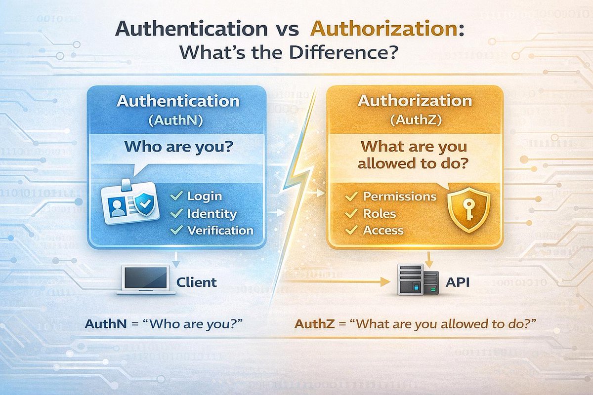hycoartgraphics's tweet photo. Day 19/30 ๐ Today I learned the difference between authentication and authorization. Authentication verifies your identity, while authorization determines what you can access after logging in. #HajimeCohort #TsAcademy #30DayLearningTechChallenge #CyberSecurity https://t.co/dMJhWiXAOk