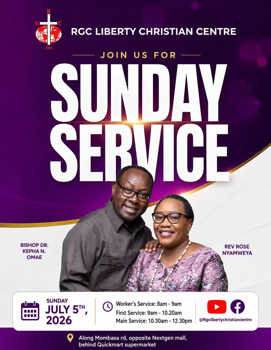 RGCLCC's tweet photo. Welcome to our Sunday Services taking place tomorrow (5th July 2026).

The Order of Services is as follows:

🔹 8:00am - 9:00am: Worker's Service
🔹 9:00am - 10:00am: Foundation &amp; Discipleship Class
🔹 9:00am - 10:20am: 1st Service
🔹 10:30am - 12:30pm: Main Service https://t.co/p07iHW4CAL