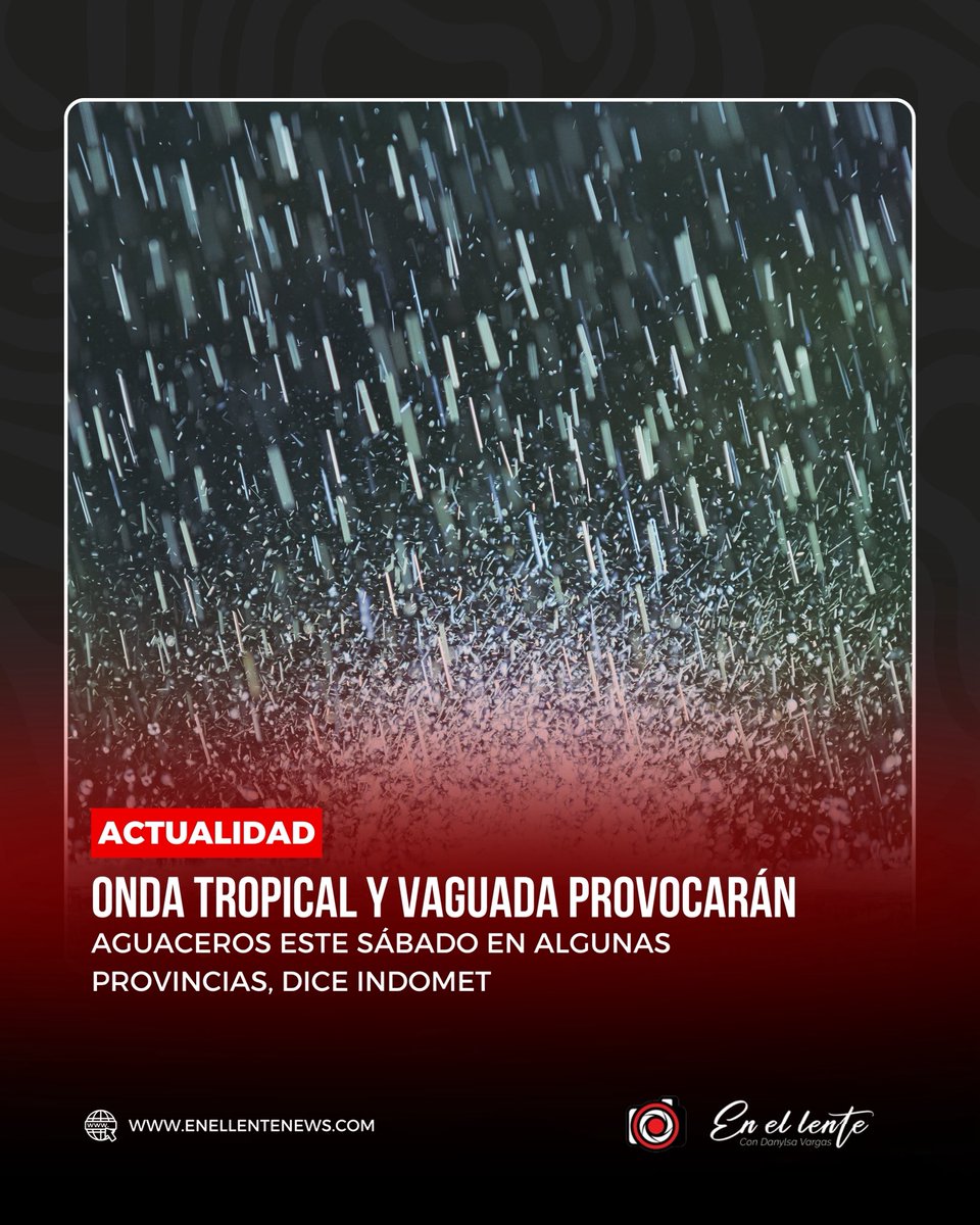 enellenterd's tweet photo. Santo Domingo. La combinación de una onda tropical y una vaguada estará generando este sábado 4 de julio condiciones de inestabilidad sobre el territorio nacional, con aguaceros, tormentas eléctricas y ráfagas de viento en distintas provincias, mientras las temperaturas continuarán bastante calurosas debido a la época del año y a la presencia de polvo del Sahara.

🔴 Amplía la información en nuestro sitio web
🌐 https://t.co/bOJhYrCn40