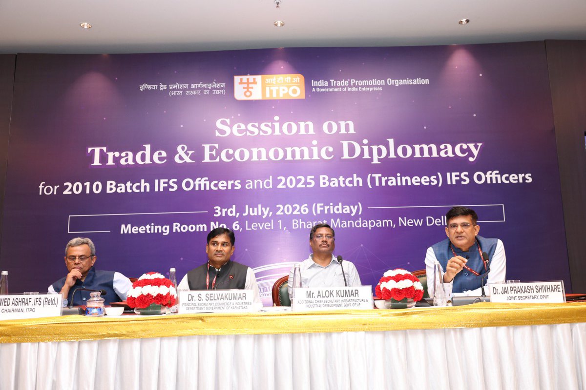 IasAlok's tweet photo. Delighted  to  deliver an address on UP’s investment drive during the insightful one-day session on Trade & Economic Diplomacy organised by @ITPODesk at Bharat Mandapam!
It was personally enriching to engage with the IFS officers on issues relating to the challenges in India’s trade diplomacy , investment promotion, exports & innovation. Sought there help in boosting UP’s exports by ensuring access to our products and soliciting investment proposals based on state specific strengths . International trade and investment will be the key to achieving the goal of Viksit Bharat and Viksit UP 2047! 
#TradeDiplomacy #EconomicDiplomacy #UttarPradesh #InvestUP 🇮🇳