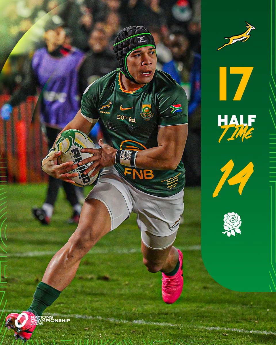 Springboks's tweet photo. It's half-time at Ellis Park, where England have fought back after a strong start by the Boks 🫣
#Springboks #ForeverGreenForeverGold https://t.co/BLI6gUbe49
