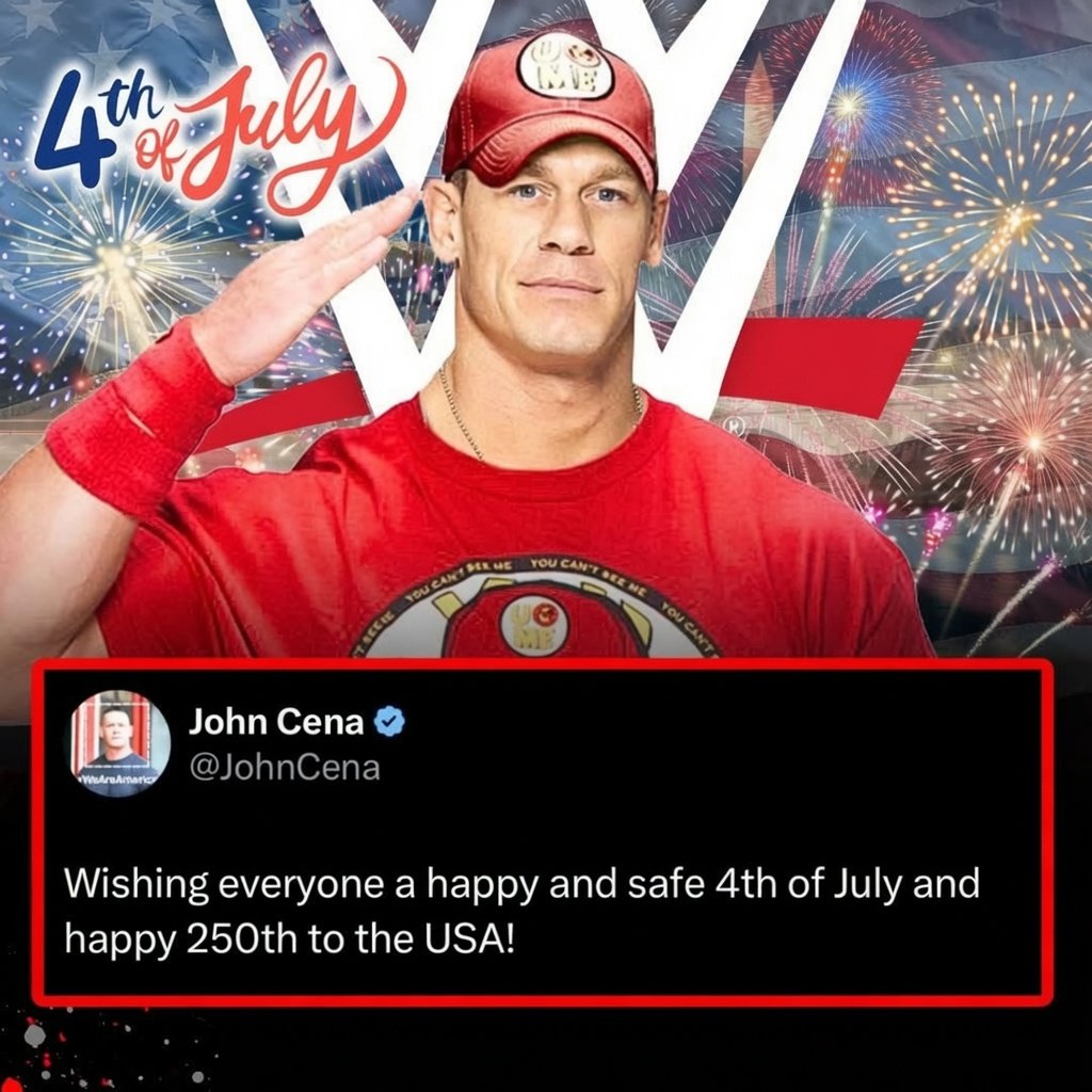 TheSquaredTimes's tweet photo. The GOAT himself WWE Legend John Cena officially wishes everybody a Happy 4th of July 🇺🇸🫡 

#WWE #WWEHOF #July4th #JohnCena #SmackDown https://t.co/DeFDxPaC9y
