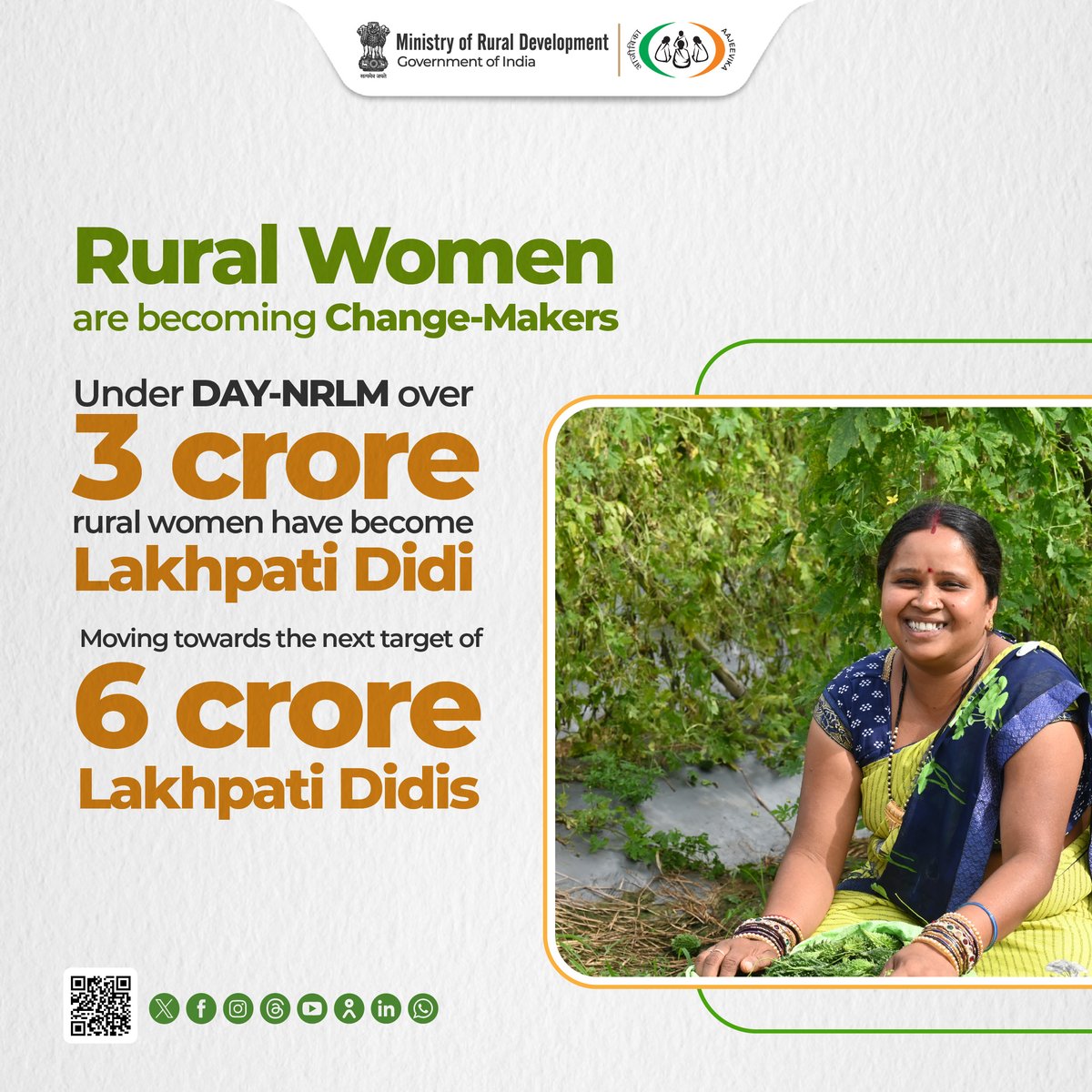 MoRD_GoI's tweet photo. 3 Crore+ women have already become #LakhpatiDidi!

#MoRD #DAYNRLM #WomenEmpowerment #SHG #RuralLivelihoods #NariShakti

@ChouhanShivraj @OfficeofSSC @kamleshpassi67 @PemmasaniOnX @PIB_India @MIB_India @kansalrohit69 @mygovindia @airnewsalerts @PMOIndia @Narendramodi @DDNational https://t.co/dbWGQZ0Q9P