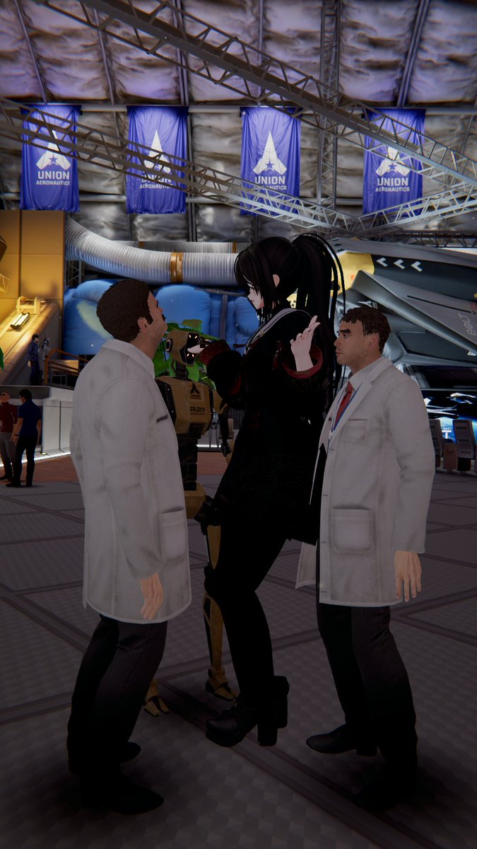 __Blurry_'s tweet photo. 姉（姉）・みゃむみ・🪼さん・おゆかわさん・yawlさんとVRで遊んできました。いろんなことがあってめちゃめちゃ楽しかった……。写真はスレッドに順に貼っていきます。これは激メロのメカみゃむみと科学者たちのやり取りを仲裁する姉です。 https://t.co/Bjz5c2RCPa