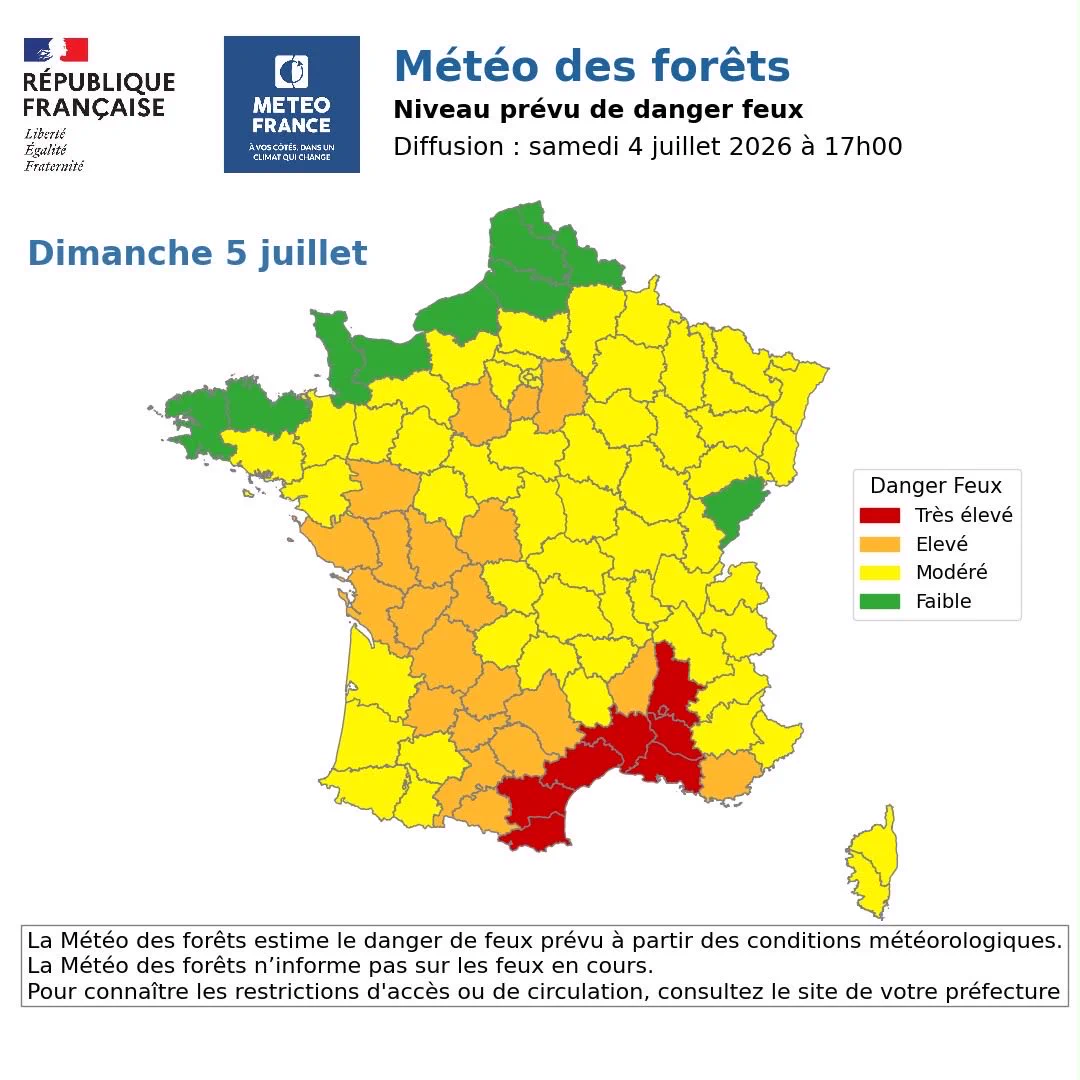 Météo des forêts : 6 départements du pourtour méditerranéen restent en danger élevé de feux de forêt ce dimanche.