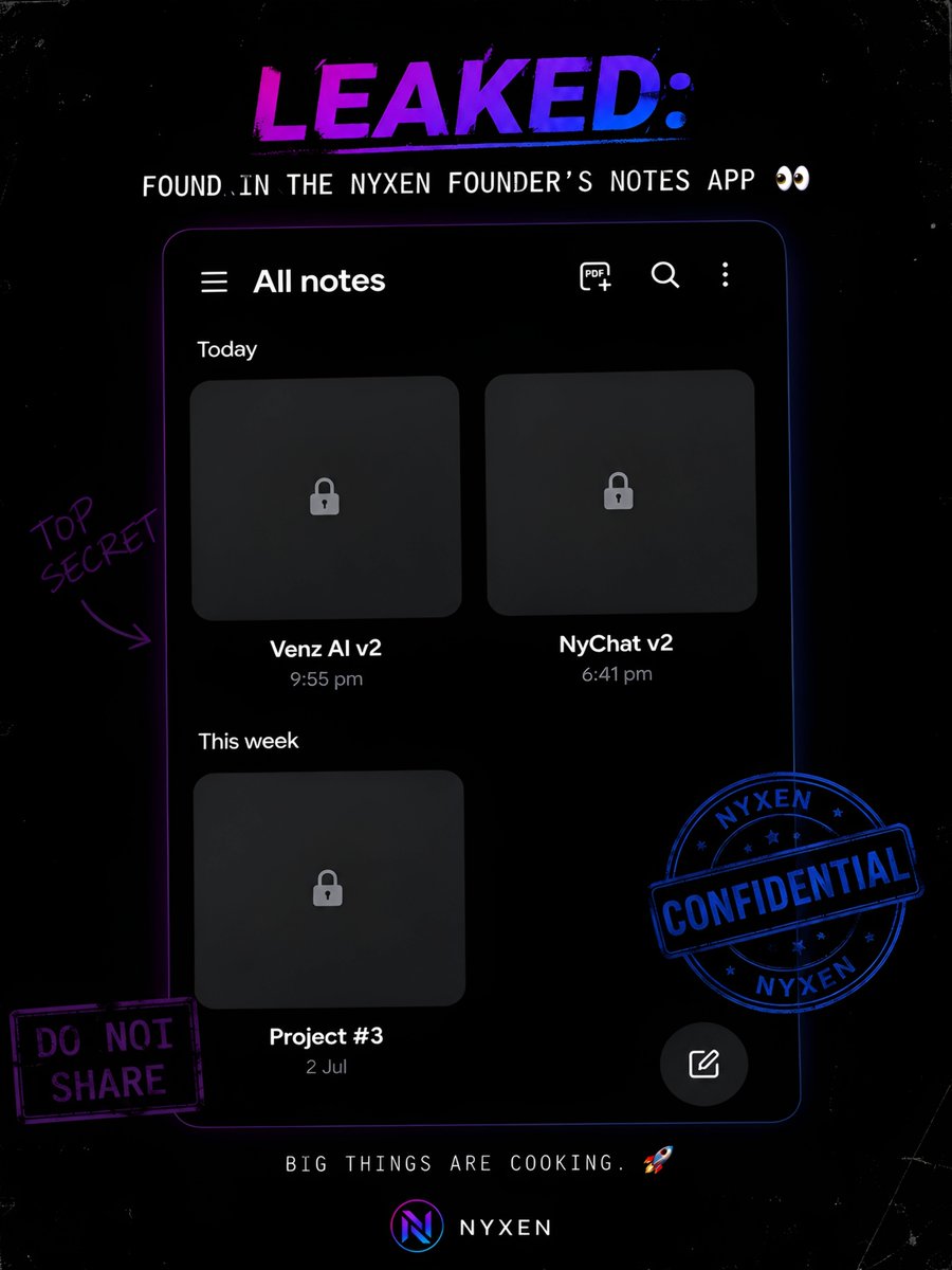 buildnyxen's tweet photo. Work in silence. Launch with impact.

🔒 Venz AI v2 🔒 NyChat v2 🔒 Project #3

Coming soon.

#BuildInPublic #Nyxen https://t.co/5kgoPrXpbF