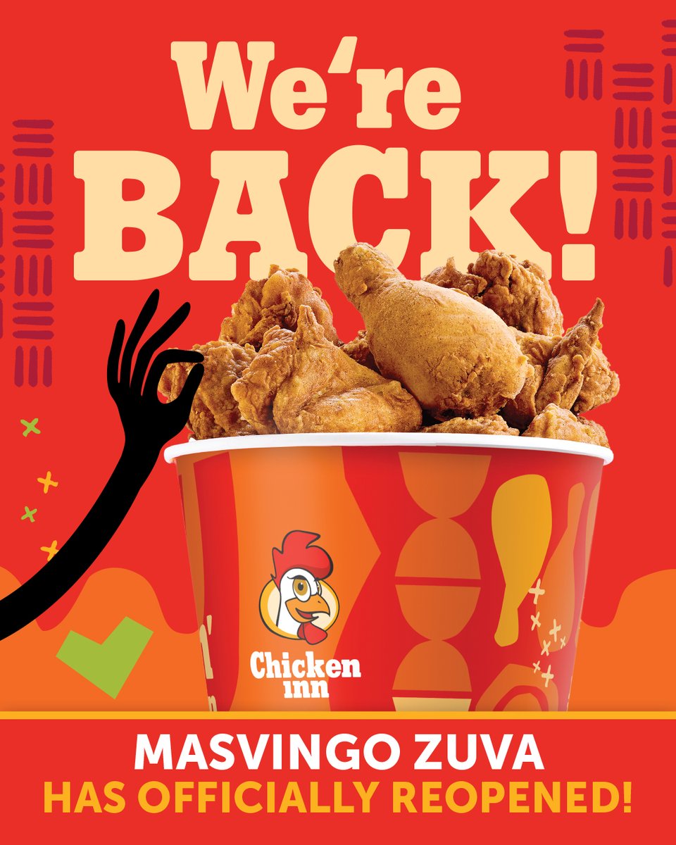 ChickenInnZW's tweet photo. Masvingo, your favourite flavour is back in town! Chicken Inn Zuva has reopened and ready to serve you!
#ChickenInn #Masvingo #WeAreBack https://t.co/mKtuyWGO1J