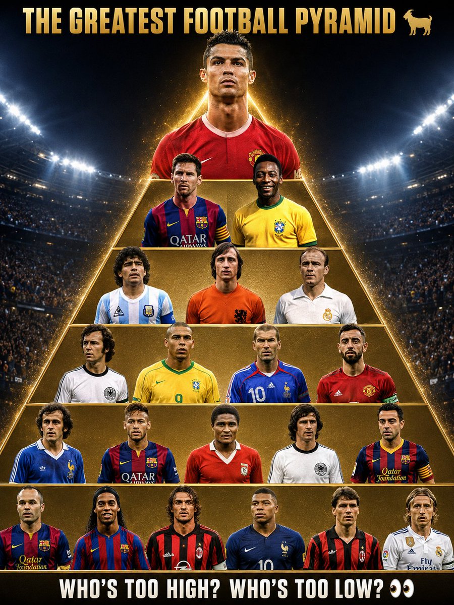 OginiSolomon's tweet photo. This is my pyramid of all time greatness in football. Cristiano Ronaldo is the greatest football player of all time and it's not close🐐🐐🐐 https://t.co/F6nm7AUFQ8