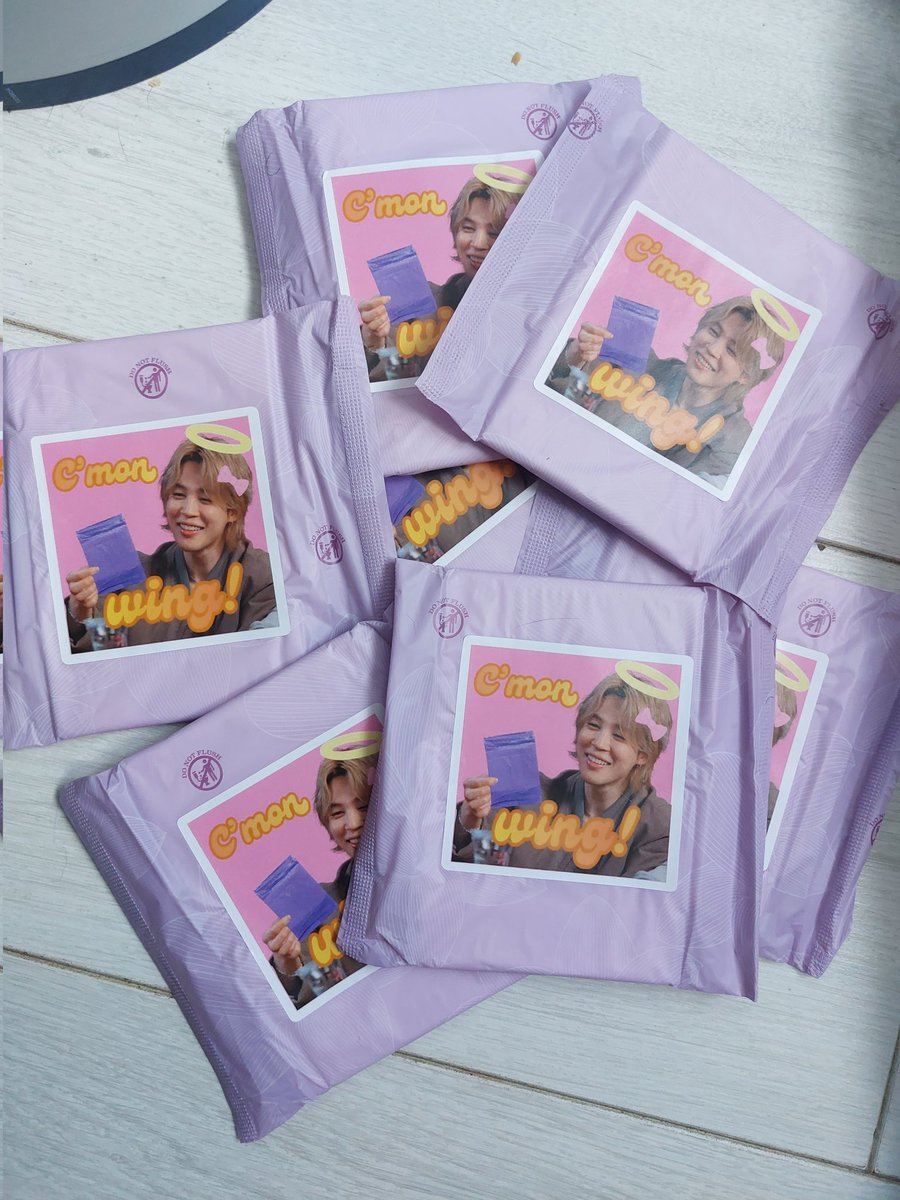 Jiminabelle's tweet photo. My London freebies guys PLEASE tell me someone gets the wing x pad joke😓 https://t.co/ml8o0mgL2z