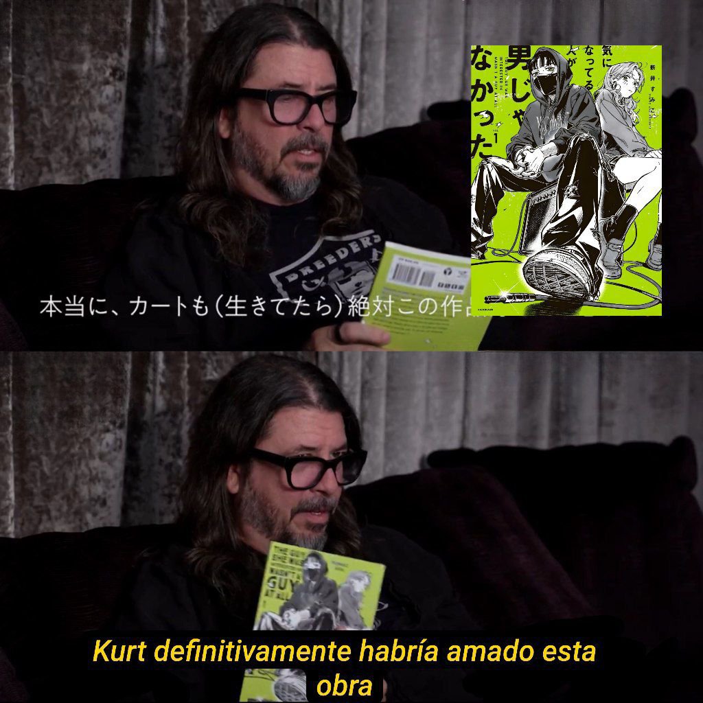 AnimetrendsLA's tweet photo. Dave Grohl líder de Foo Fighters y baterista de Nirvana revela que a  Kurt Cobain le gustaban estas obras (Yuri) y que estaría muy estaría muy contento de colaborar con ellos. 😭

El fandom del Yuri verde ganó. 💚 https://t.co/QB0Mq1H1Ez
