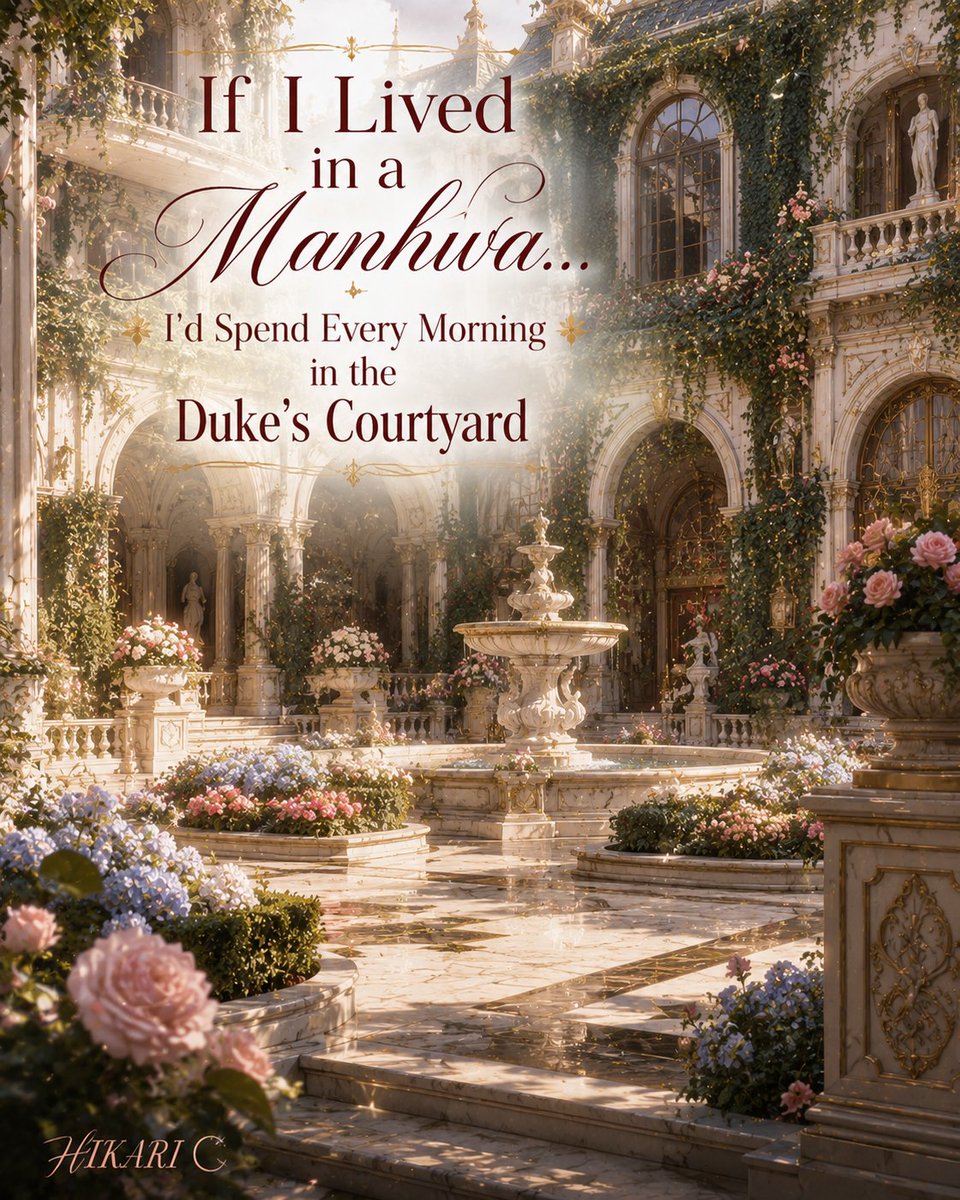 HikariCale's tweet photo. ✨ If I lived in a manhwa...

🏰 The Duke's Residence.
🌹 Morning in the courtyard.
☕ Afternoon tea on the terrace.
✨ Every hallway tells a noble story.

A place I'd never want to leave. 🤍

#Manhwa #RomanceFantasy #AIArt #FantasyAesthetic #KoreanManhwa #DreamHome #AIGenerated https://t.co/CkqPMKRGy7