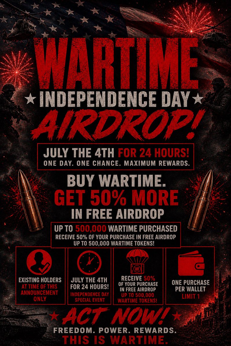 WARTIMEINC's tweet photo. 🔥Happy 4th of July🔥WAA is live! That means our current holders can get up to $300 of WARTIME with a $200 purchase. UNBELIEVABLE deal that ends at midnight tonight 🧭🔥 https://t.co/CsZS8qZzQB