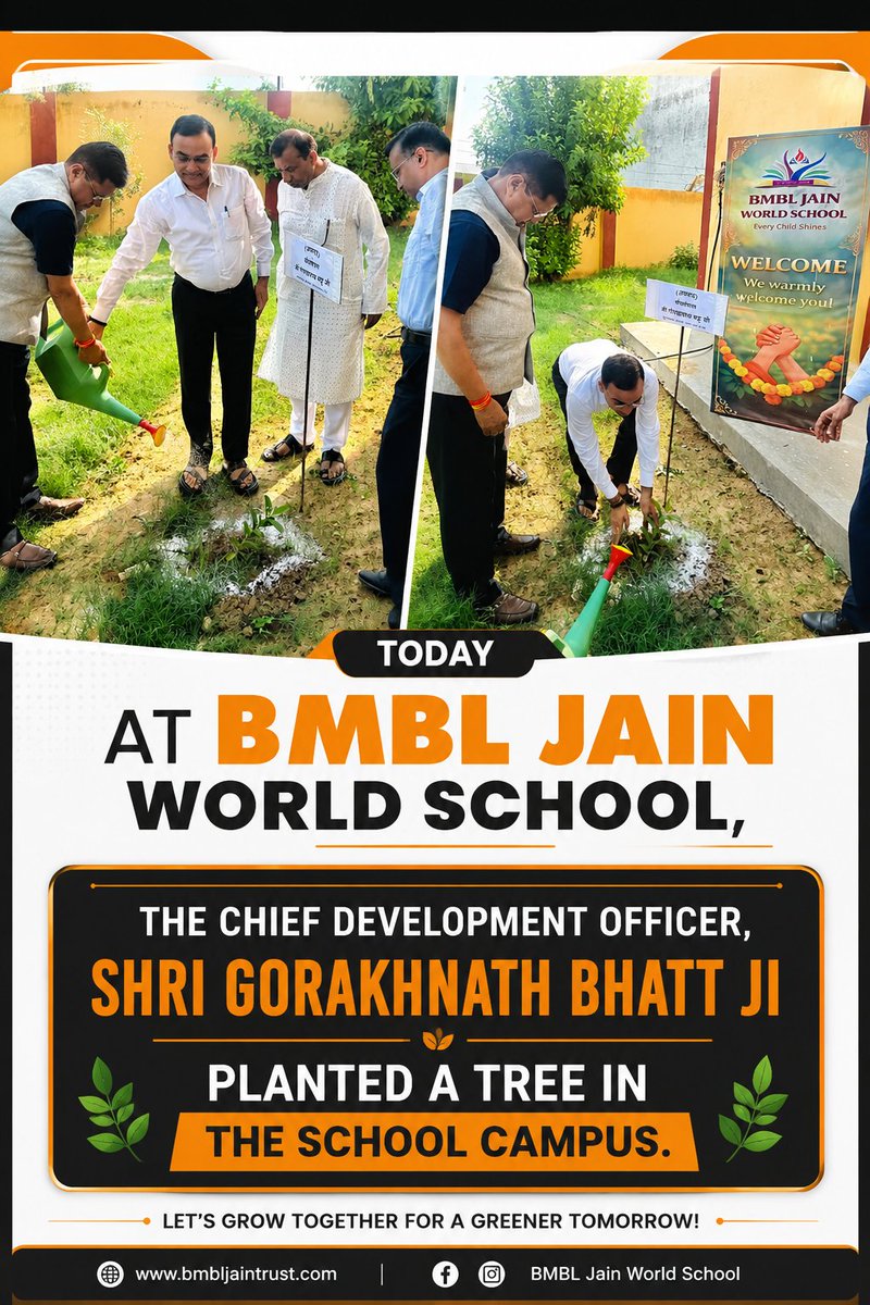 sambhavaice's tweet photo. Today at BMBL Jain World School, Shri Gorakhnath Bhatt Ji, Chief Development Officer, Sambhal, graced the campus with a tree plantation, inspiring everyone towards a greener and more sustainable future. 🌿 https://t.co/2WldjjzIMG