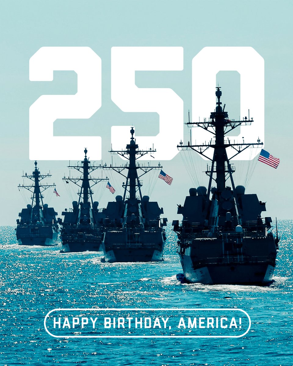 AmericasNavy's tweet photo. Two and a half centuries of defending freedom. Happy 250th, America 🇺🇸 🎂 https://t.co/FKYf6Dkov7