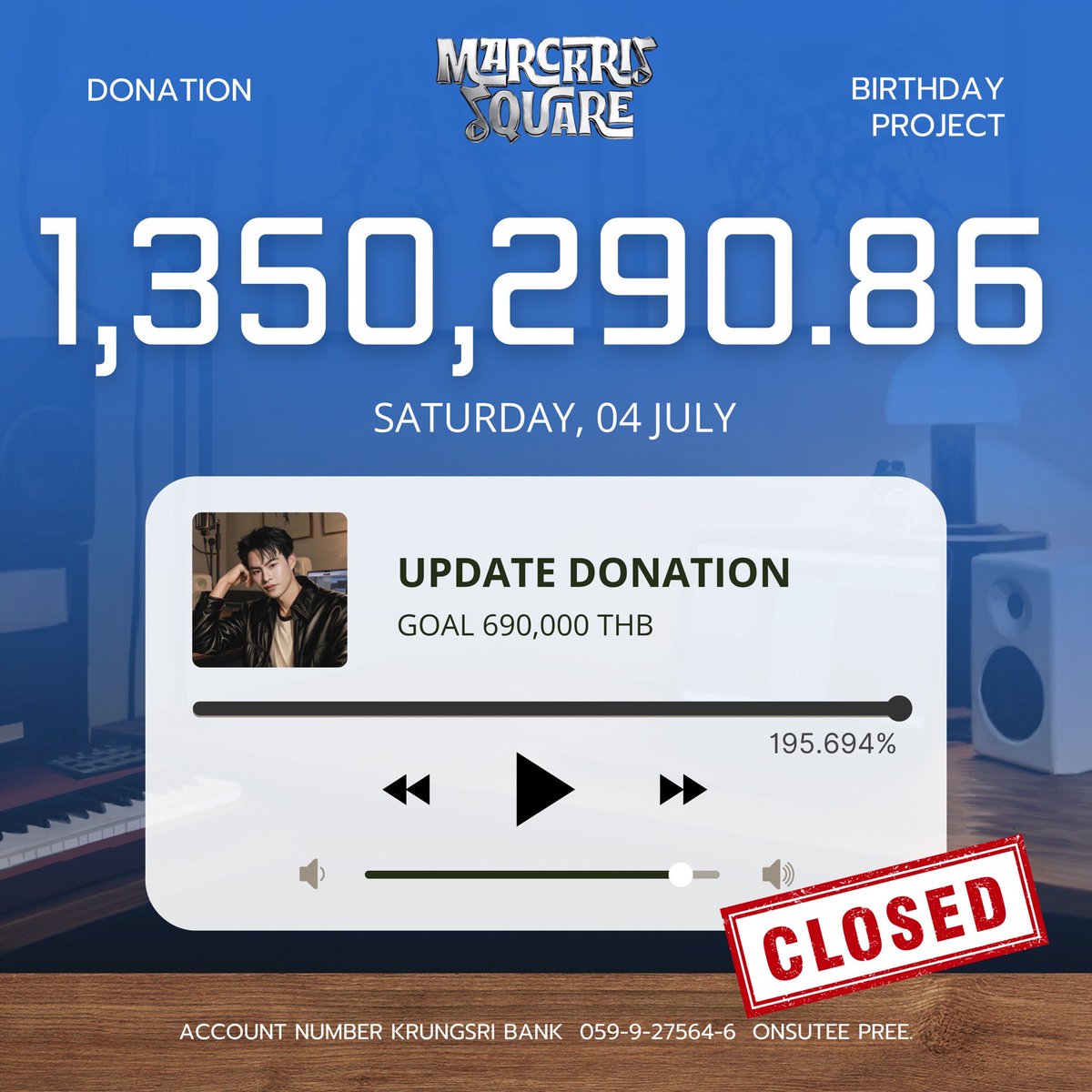 TEAMMARCKRIS's tweet photo. 📢💵

Account balance : 040726
“24th MARCKRIS SQUARE“

📌 1,350,290.86 THB

สามารถร่วมโดเนทได้ที่ :
🏦 ธนาคารกรุงศรี 
👤 Onsutee Pree. 
💵 059-9-27564-6 

🚨 ปิดโดเนทวันที่ 4 กรกฎาคม 2569 เวลา 22:50 น. 

#THEโว้ยยจิ้ดล้านแตก
#THEโว้ยยจิ้ด
#MARCKRIS 
#24thMARCKRISquare https://t.co/afzPVcQ4si