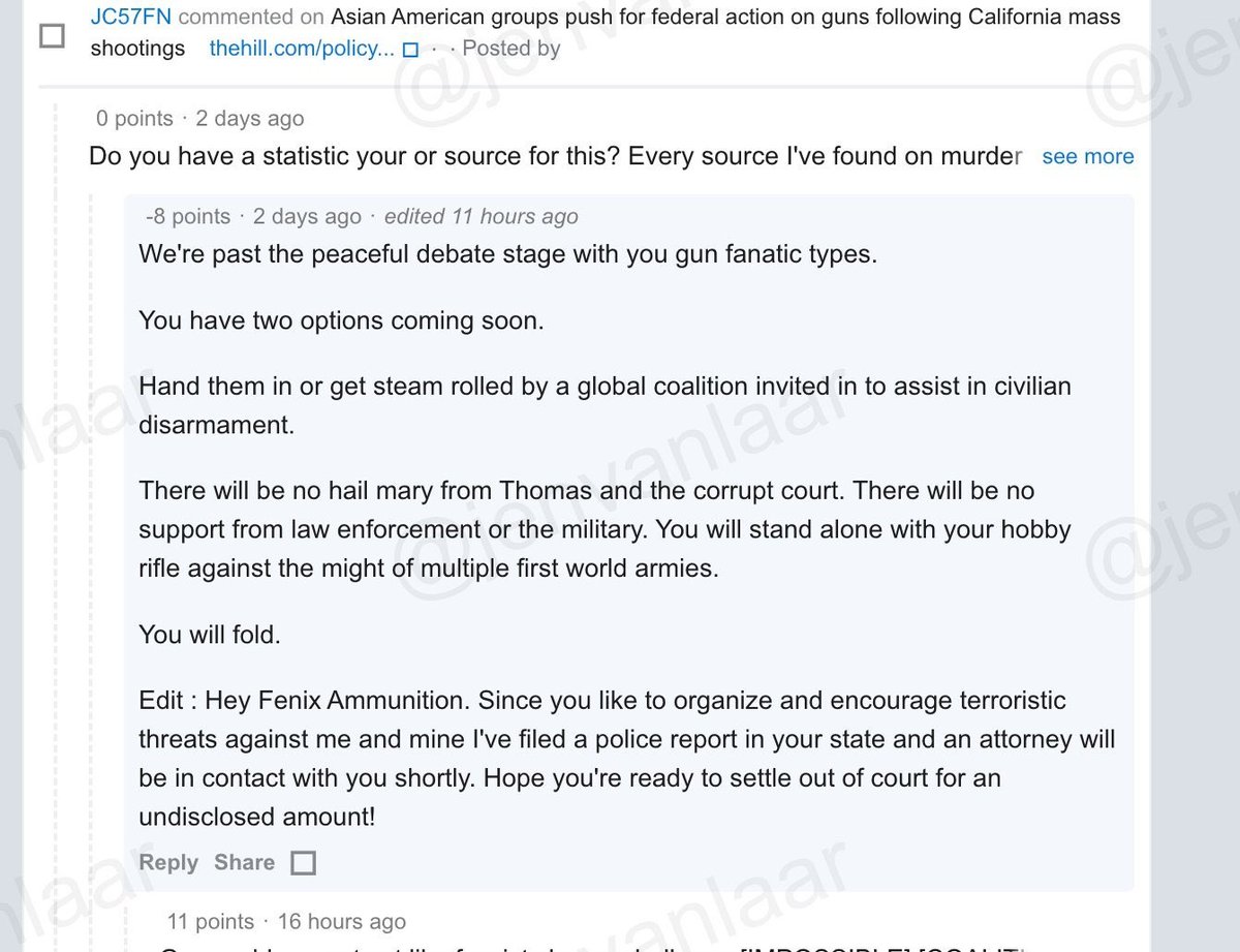 FenixAmmunition's tweet photo. Apparently this freak didn't like us very much.

You are under no obligation to arm your enemies, encourage them to do so, convince them to train, invite them into your "2A circle", or anything else.

The Founding Fathers would not have armed Torries.

The 2A is not a suicide pact.