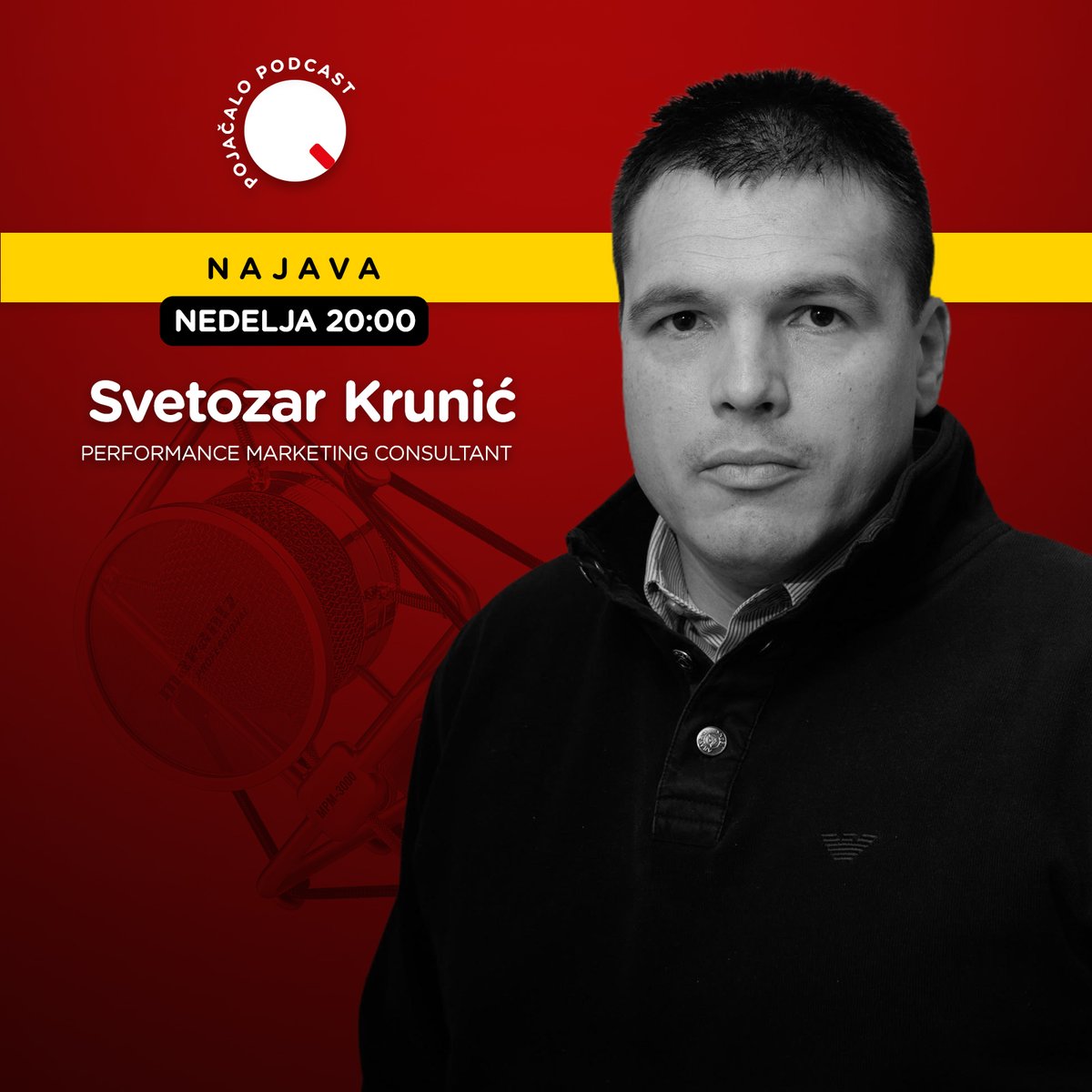 PojacaloRS's tweet photo. Sutra u 20h u novom Pojačalu gostuje Svetozar Krunić (@zarekrunic)! 🎙️

Razbijamo mistiku oglasnih platformi i pričamo o tome kako se performans marketing vratio za glavni sto gde se donose ključne biznis odluke. https://t.co/9qQeCukLcR