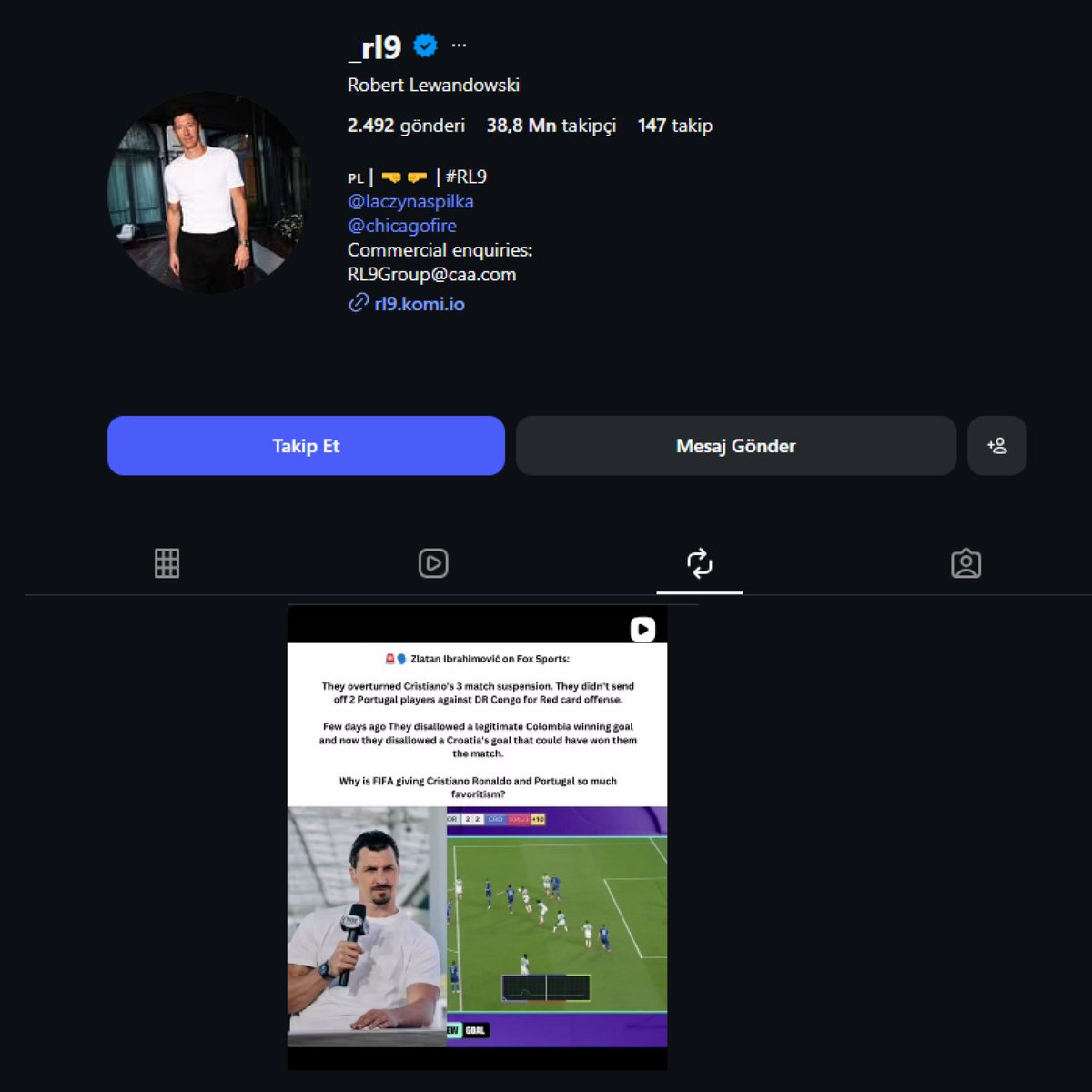 bpthaber's tweet photo. Lewandowski'nin Instagram'da yeniden paylaştığı gönderi:

"Ronaldo'nun 3 maçlık cezasını iptal ettiler. Kolombiya'nın maçı kazandıran golünü iptal ettiler, şimdi ise Hırvatistan'ın golünü iptal ettiler.

Neden FIFA Cristiano Ronaldo ve Portekiz'i el üstünde tutuyor?" https://t.co/Qlvz02vR1d