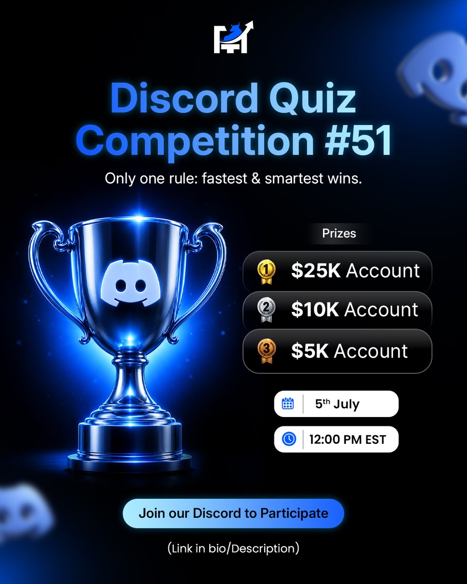 fundingurtrades's tweet photo. 🏆 Discord Quiz Competition #51 is here!

Think fast. Answer smart. ⚡

Join us on 5th July at 12:00 PM EST and compete for exciting community rewards.

🎯 One rule:
Fastest & smartest wins.

📍Join through the link in our bio and we'll see you there! 🚀
🔗 https://t.co/AQU3SYFobQ