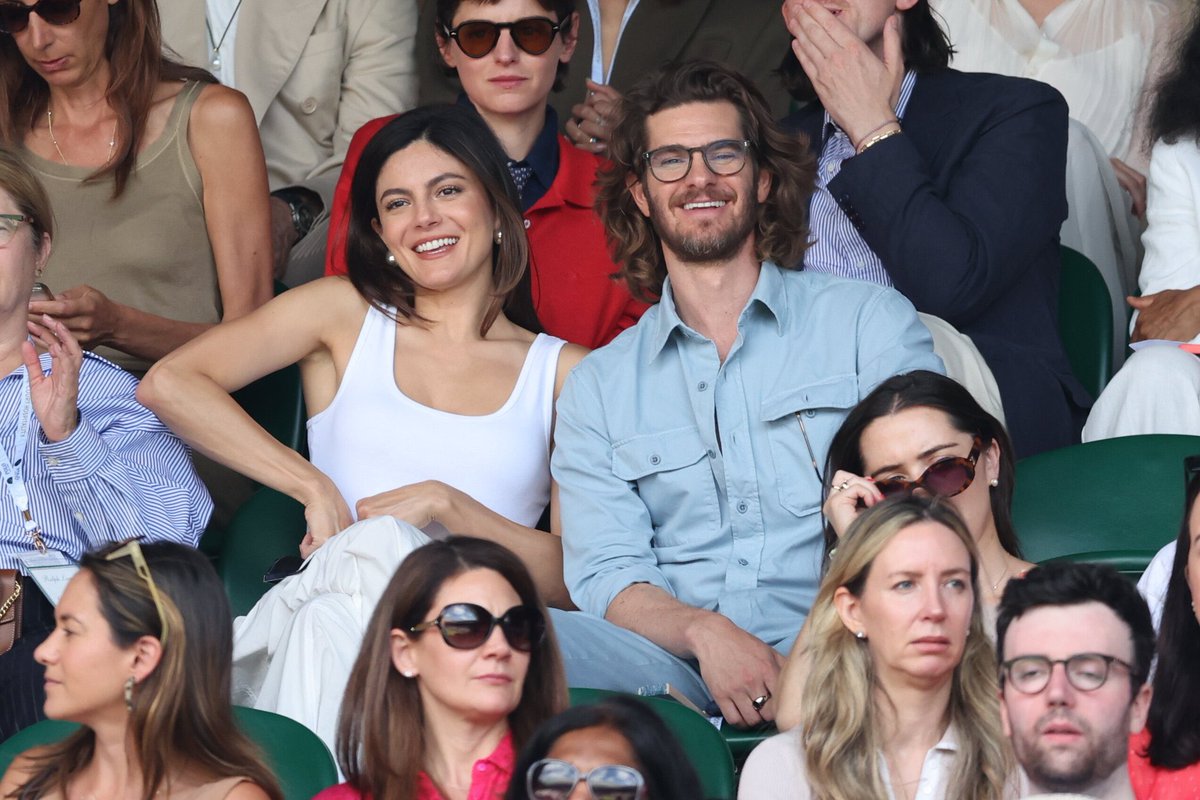 bestofgarfieId's tweet photo. Andrew Garfield and Monica Barbaro at the 2026 Wimbledon Tennis Championships https://t.co/hSjXS6H73n