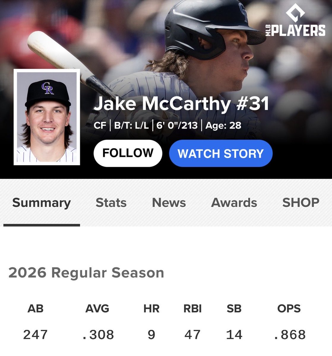 MLBDeadlineNews's tweet photo. The Rockies traded for Jake McCarthy over the winter and man does that look like a smart move for Colorado right now https://t.co/UwjgYM03EC