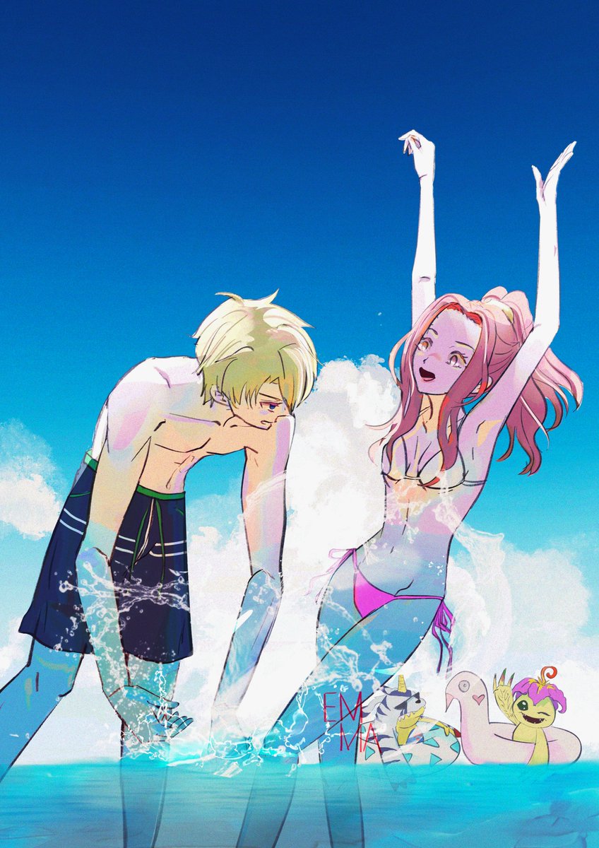 akaiema's tweet photo. summer and sky  ☀️
#mimato 
#yamamimi 
#digimon 
#gabumon
#palmon
#デジモン 
#ヤマミミ https://t.co/iJILhXMAas