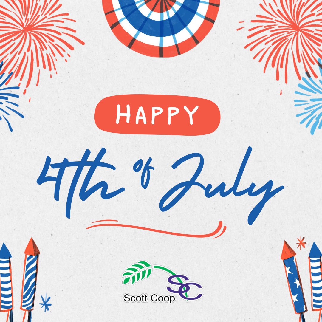 scottcoopassn's tweet photo. 🇺🇸 Happy Independence Day from all of us at Scott Coop! 🇺🇸

Today, we celebrate the freedoms that make our communities and our agricultural way of life possible. https://t.co/30ezoFspA5