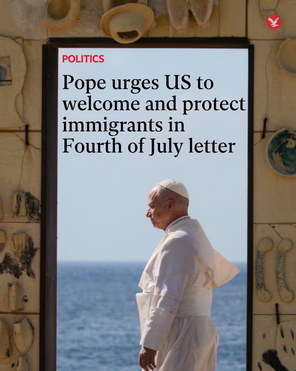 Independent's tweet photo. On the 250th anniversary of US independence, the Pope has delivered a powerful - and pointed- message to his country of birth: protect and welcome immigrants.✝️ 

Read more: https://t.co/z1a7ql3fO8 https://t.co/8rnf6DM9Ox