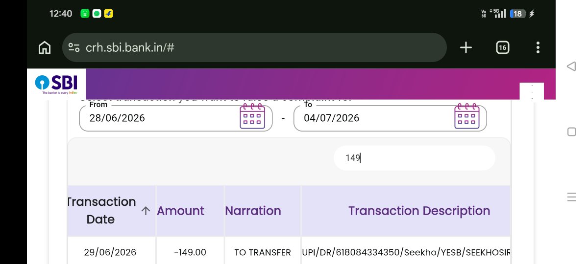 ARJfeaku's tweet photo. ILLEGAL DEBIT COMPLAINT! 🛑

My name is Alok Jha. On 29 June 2026, @seekhoapp illegally deducted ₹149 from my @TheOfficialSBI account. NO SMS alert or message was received from the bank or app before/after the debit. https://t.co/ou0BPIAErt