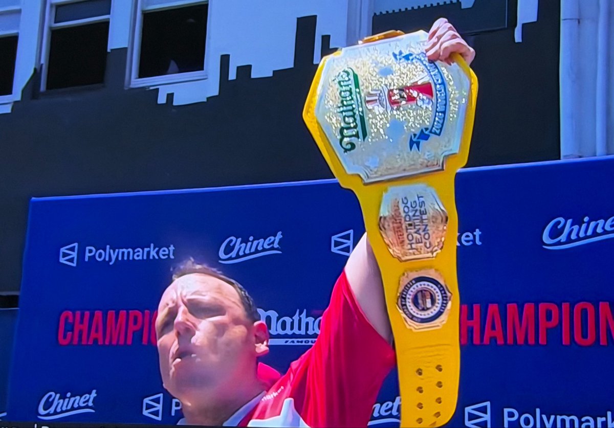 BarstoolBigCat's tweet photo. You could’ve been alive at any point in history. You’re one of the lucky ones who shared the earth with Joey Chestnut. The GOAT of all GOATS 🇺🇸 https://t.co/m1FdRBaC2a